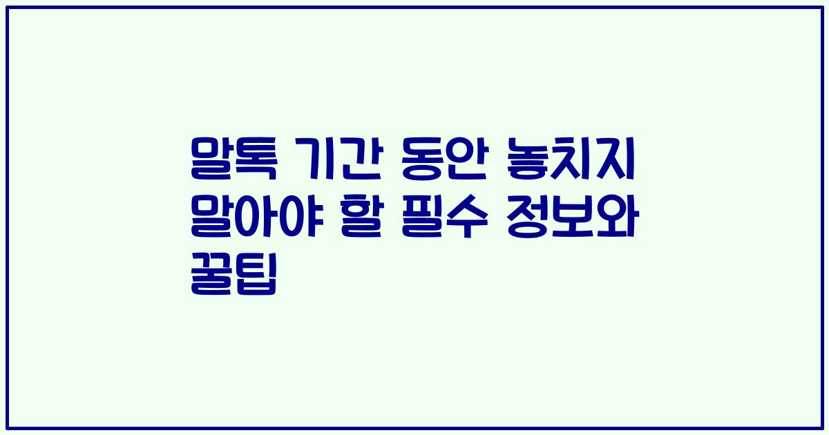 말톡 기간 동안 놓치지 말아야 할 필수 정보와 꿀팁